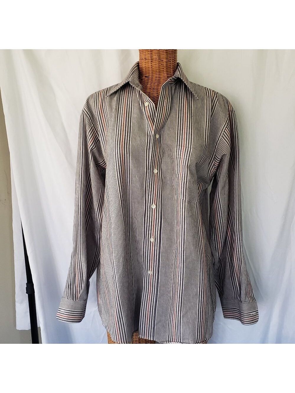 Barrington Mens Long Sleeve Button Down Dress Shirt Blue White Red Stripe 16 1/2